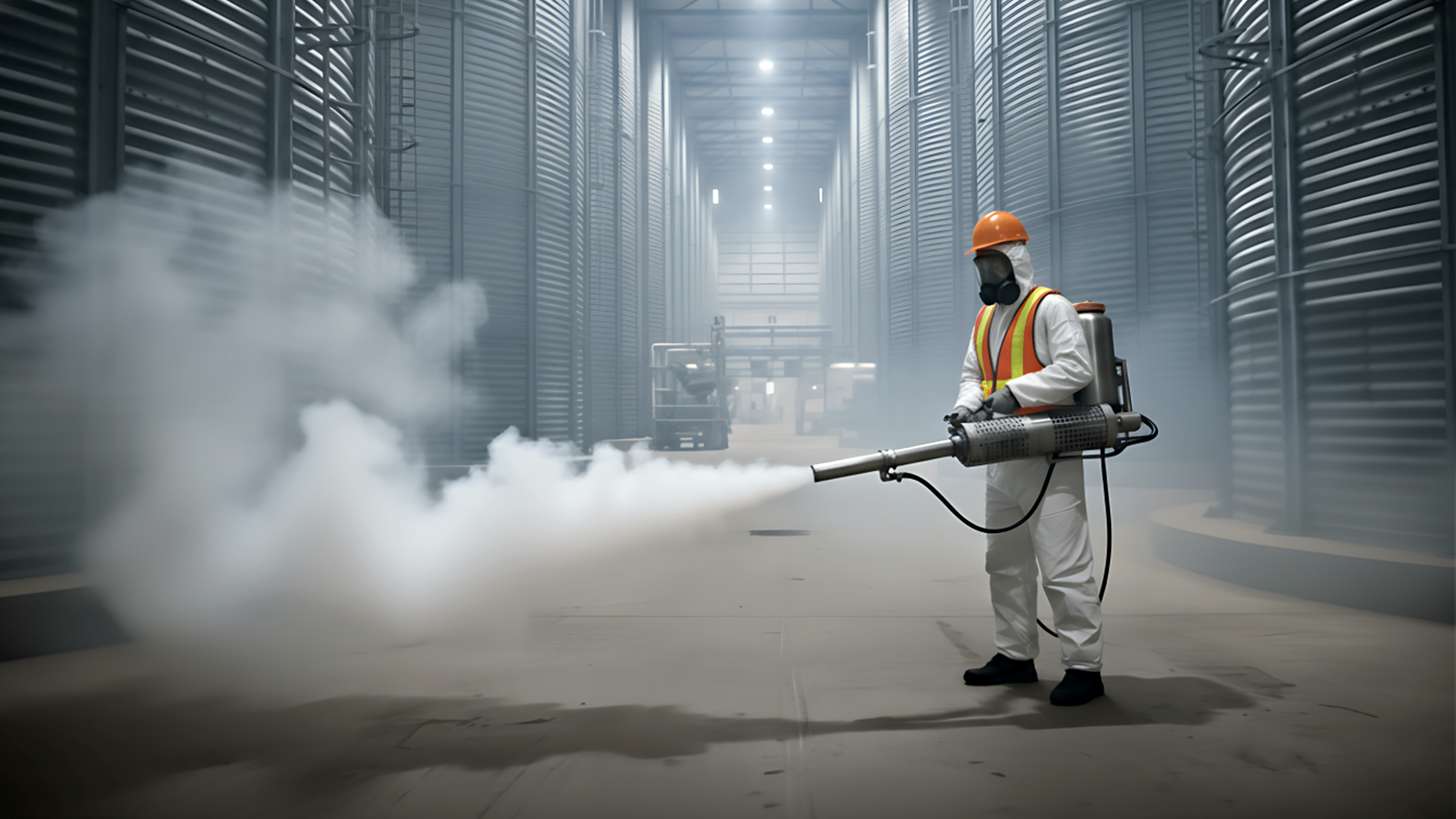 Termonebulización industrial — humo denso en perímetros